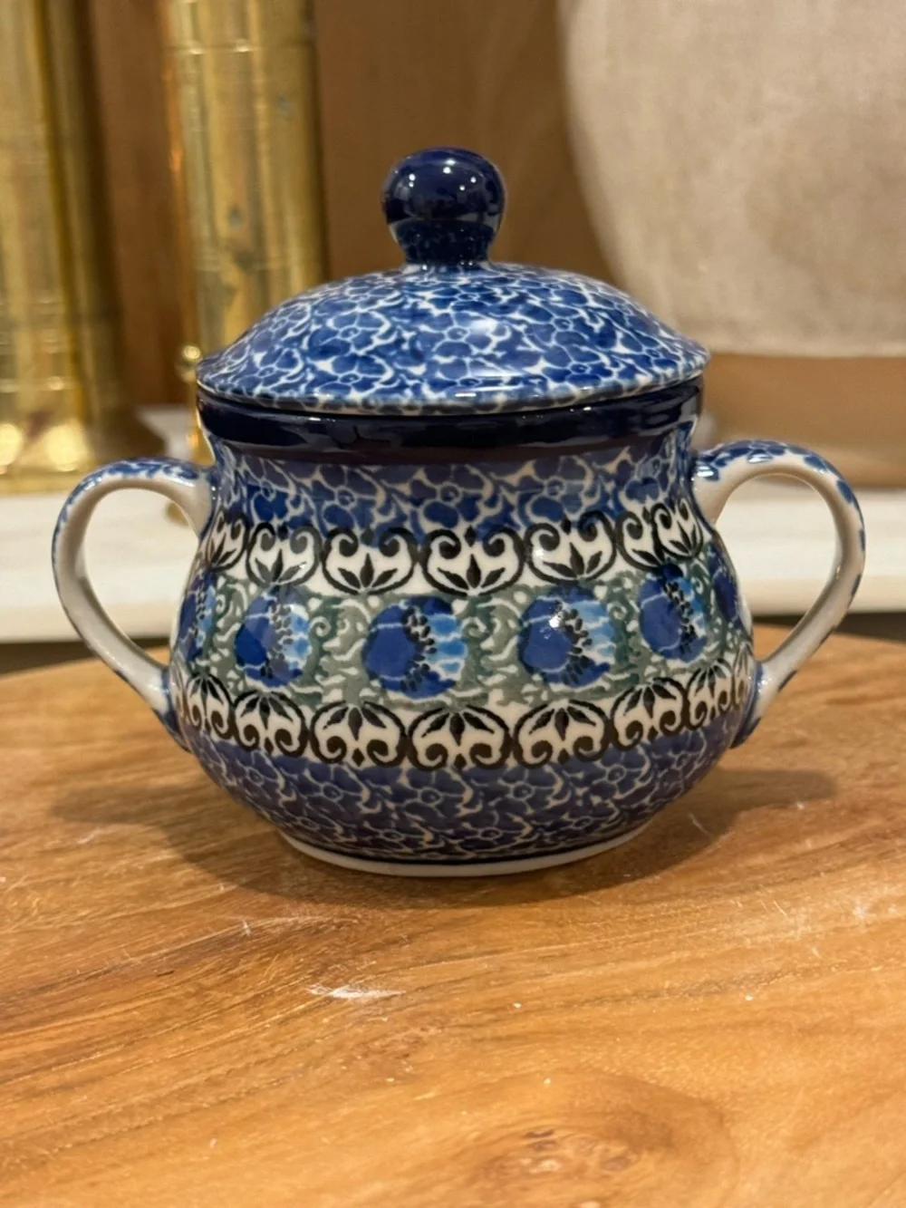 Hand Made in Poland Polish Pottery/ Sugar Bowl, 7 oz -